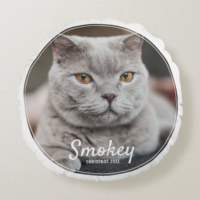 Custom Pet Photo Christmas Holiday Round Pillow (Front)