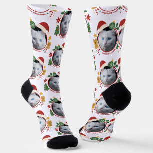 Custom Pet Photo Christmas Pattern Fun Socks