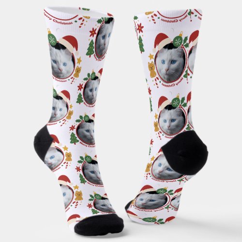 Custom Pet Photo Christmas Pattern Fun Socks