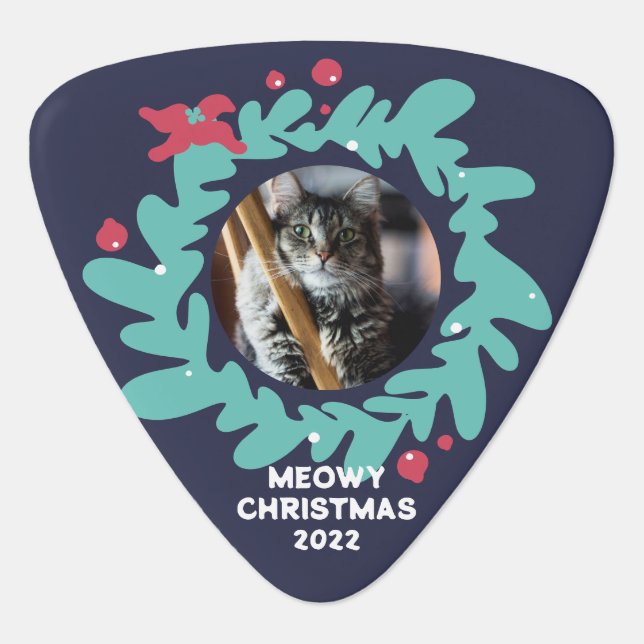 Custom pet photo, Christmas wreath frame Guitar Pick (Front)