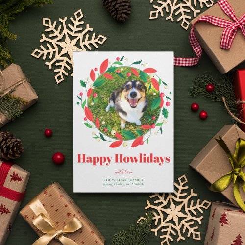 Custom Pet Photo Christmas Wreath Happy Howlidays Holiday Card