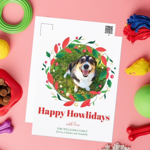 Custom Pet Photo Christmas Wreath Happy Howlidays  Postcard