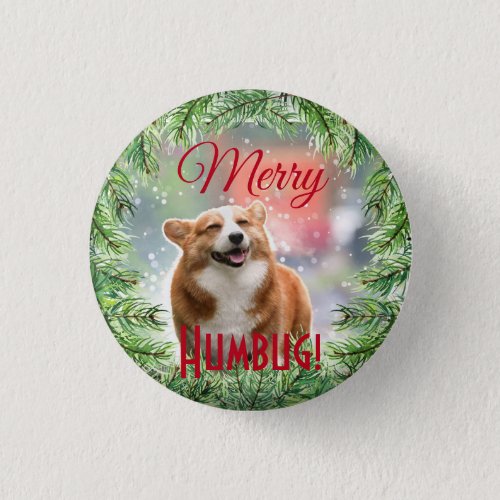 Custom Pet Photo Christmas Wreath Merry Humbug Button