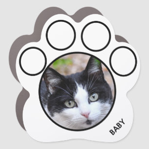Custom Pet Photo, Circles & Tuxedo Cat Car Magnet