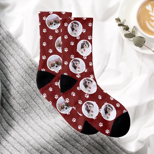 Custom Pet Photo Collage Cute Pattern Holiday Socks