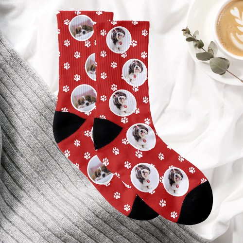 Custom Pet Photo Collage Cute Pattern Red  Socks