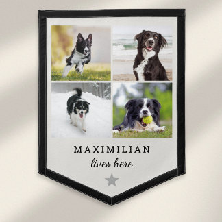 Custom Pet Photo Collage Dog Lives Here Pennant