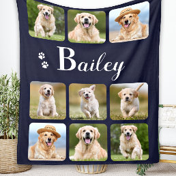 Custom Pet Photo Collage Monogram Name Dog Lover  Fleece Blanket