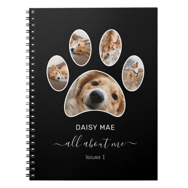 Custom Pet Photo Collage Paw Name Black Journal (Front)