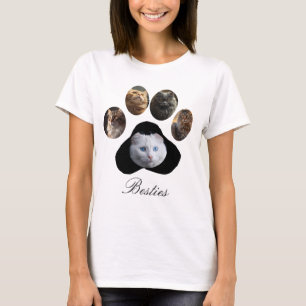 Custom Pet Photo Collage Paw Print Shape  T-Shirt