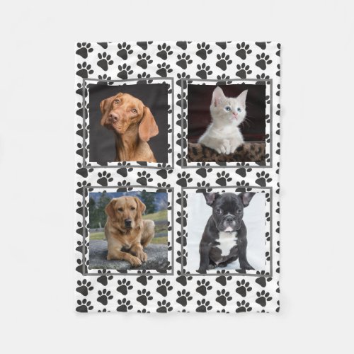 Custom Pet Photo Collage Paws Dog Lover Fleece Blanket