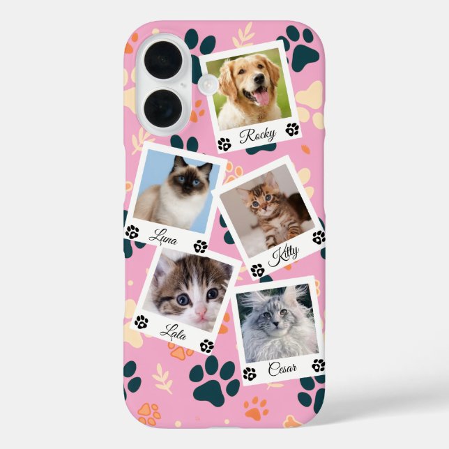 Custom Pet Photo Collage Phone Case with Names  (Back)