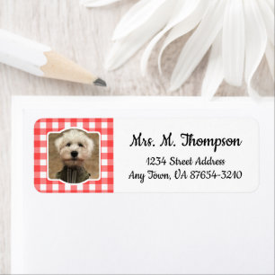 Custom Pet Photo Country Red Buffalo Check Plaid Label