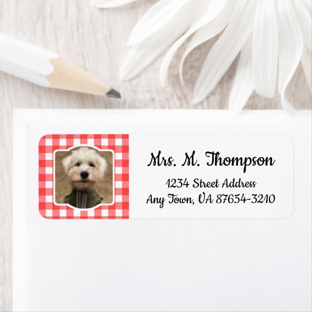 Custom Pet Photo Country Red Buffalo Check Plaid Label (Insitu)