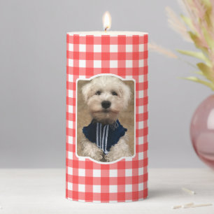 Custom Pet Photo Country Red Buffalo Check Plaid Pillar Candle