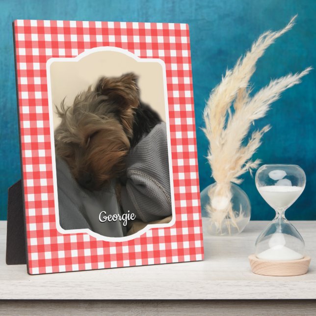 Custom Pet Photo Country Red Buffalo Check Plaid Plaque (Side)