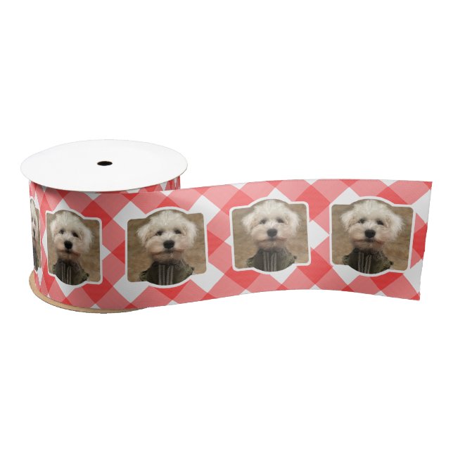 Custom Pet Photo Country Red Buffalo Check Plaid Satin Ribbon (Spool)
