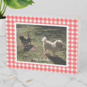 Custom Pet Photo Country Red Buffalo Check Plaid Wooden Box Sign