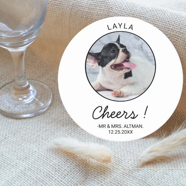 Custom Pet Photo Cute Dog Cat I Do Too Wedding Round Paper Coaster (Creator Uploaded)