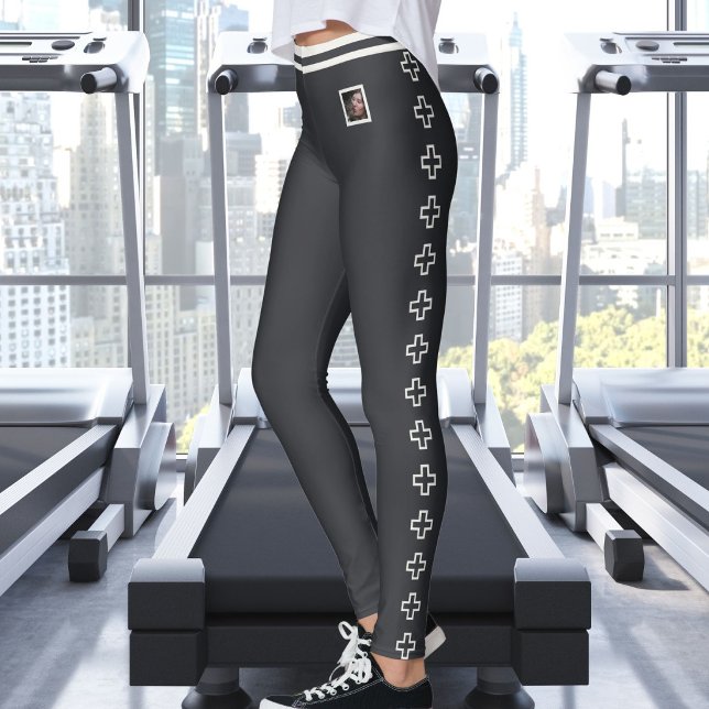Custom Pet Photo Cute Neutral Cross Pattern Caviar Leggings (Creator Uploaded)