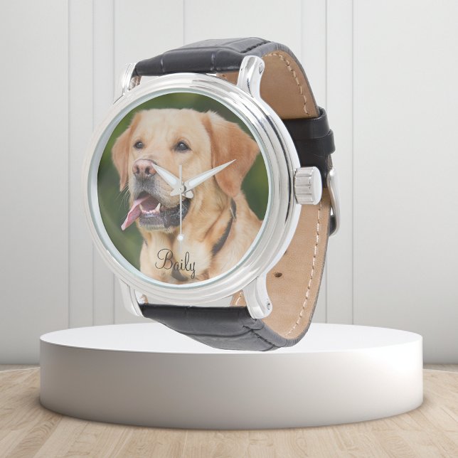 Custom Pet Photo Dog Cat Personalized Name Watch (Creator Uploaded)