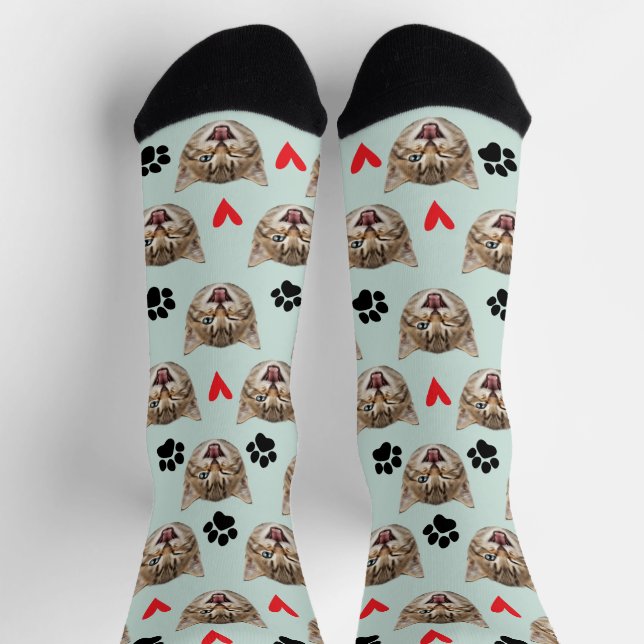 Custom Pet Photo Dog Cat With Hearts & Paws Socks (Top)