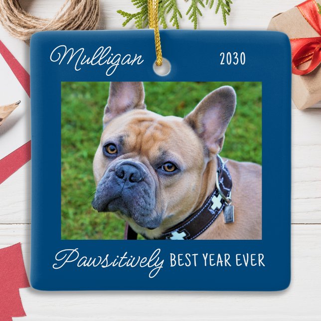 Custom Pet Photo Dog Lover Christmas Ceramic Ornament (Creator Uploaded)
