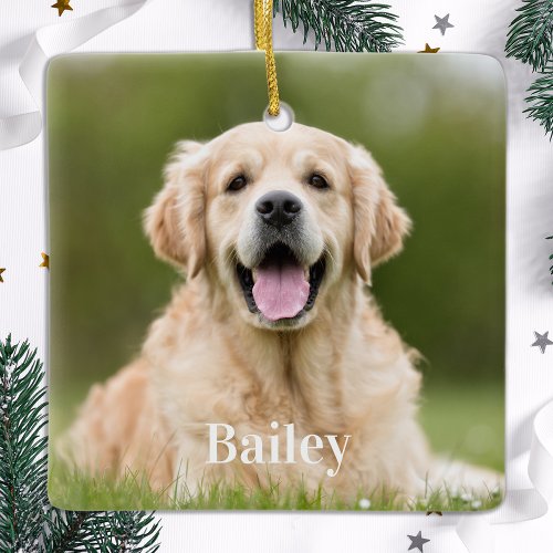 Custom Pet Photo Dog Lover Keepsake Square  Ceramic Ornament