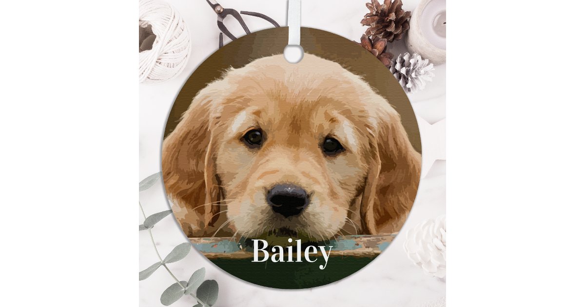 Custom Pet Photo Dog Lover Modern Simple Keepsake Metal Ornament | Zazzle