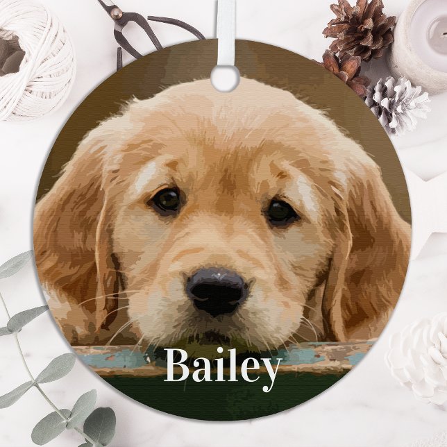 Custom Pet Photo Dog Lover Modern Simple  Keepsake Metal Ornament (Creator Uploaded)