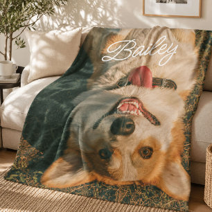 Custom Pet Photo Dog Name Cozy Puppy Throw Gift Fleece Blanket