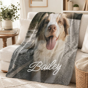 Custom Pet Photo Dog Name Cozy Puppy Throw Gift Fleece Blanket