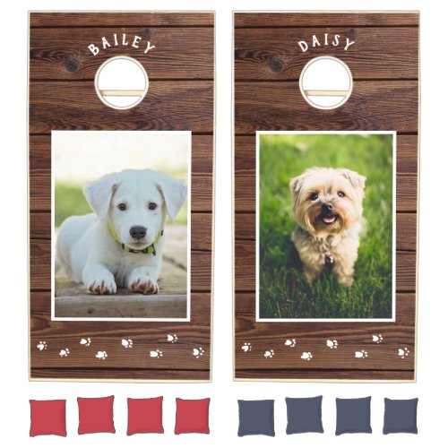 Custom Pet Photo Dog Names Personalized Rustic Cornhole Set