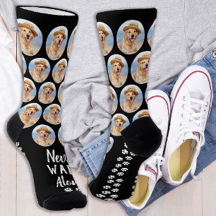 Custom Pet Photo Dog Never Walk Alone Paw Prints Socks