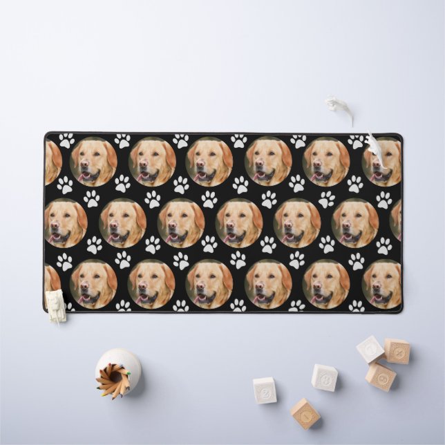 Custom Pet Photo Dog Pattern Black Desk Mat (Kids Table)