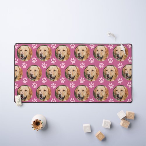 Custom Pet Photo Dog Pattern Pink Desk Mat