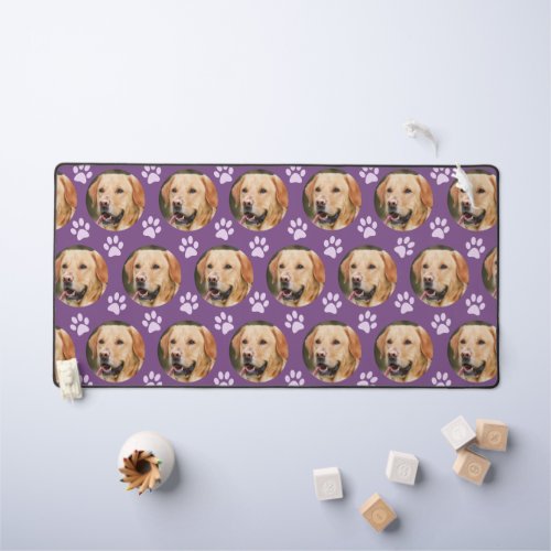 Custom Pet Photo Dog Pattern Purple Desk Mat