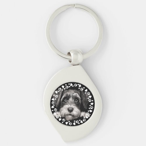 Custom Pet Photo Dog Paw Prints in Hearts Frame Keychain