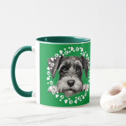 Custom Pet Photo Dog Paw Prints in Hearts Frame Mug