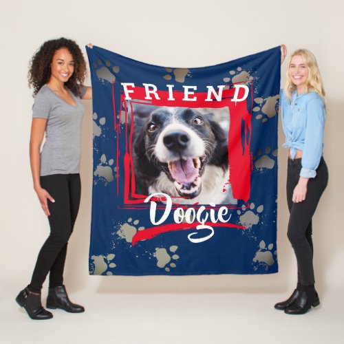 Custom pet photo dog paw prints personalized fleec fleece blanket