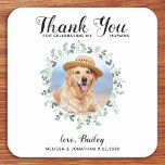 Custom Pet Photo Dog Wedding Eucalyptus Thank You Square Paper Coaster<br><div class="desc">Thank You for celebrating my humans! Add the finishing touch to your wedding with these cute custom photo wedding coasters . Perfect for your wedding after party and reception, and as wedding favors for your guests. Customize these photo dog wedding coasters with your favorite wedding photo, dog of honors photo,...</div>