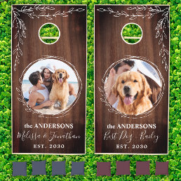 Custom Pet Photo Dog Wedding Personalized Rustic Cornhole Set