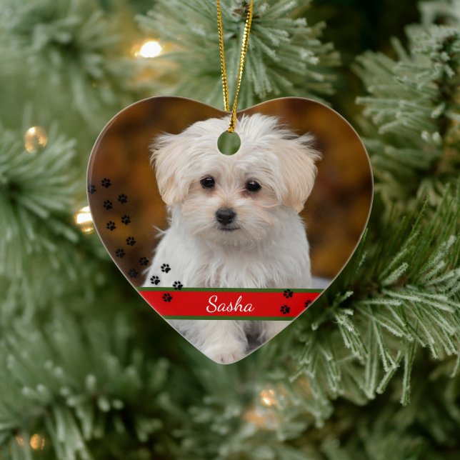 Custom Pet Photo ~ Double Sided Heart  Ceramic Ornament (Tree)