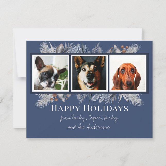 Custom Pet Photo Elegant Watercolor Christmas Card (Front)