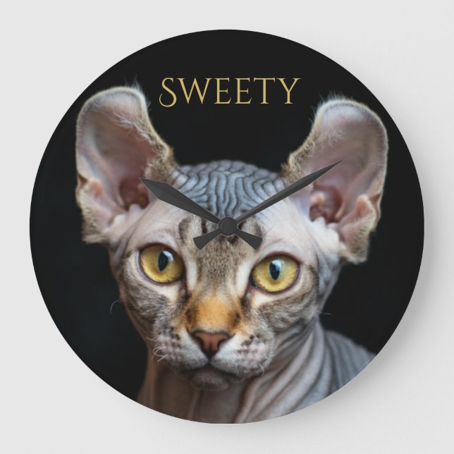 Custom Pet Photo Elf Sphynx Cat Personalized  Large Clock (Front)
