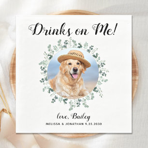 Custom Pet Photo Eucalyptus Dog Wedding Open Bar Napkins