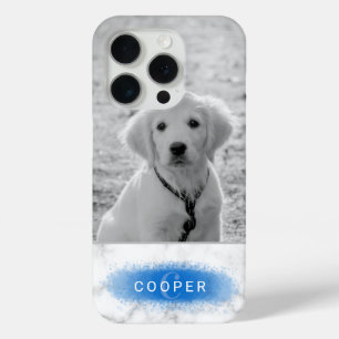 Custom Pet Photo & Faux Marble Texture With Blue iPhone 15 Pro Case