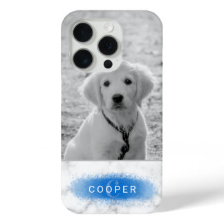 Custom Pet Photo &amp; Faux Marble Texture With Blue iPhone 15 Pro Case