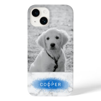 Custom Pet Photo &amp; Faux Marble Texture With Blue Case-Mate iPhone 14 Case