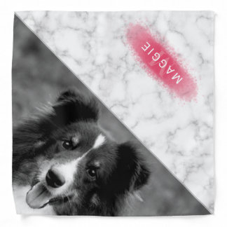 Custom Pet Photo &amp; Faux Marble Texture With Pink Bandana